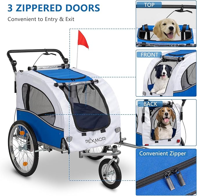 PEXMOR 2-in-1 Dog Bike Trailer, Pet Stroller Bike Trailer for Dogs w/Universal Hitch, Dog Cart for Bicycle Wagon Cargo Carrier w/Shock Absorber & Universal Wheel