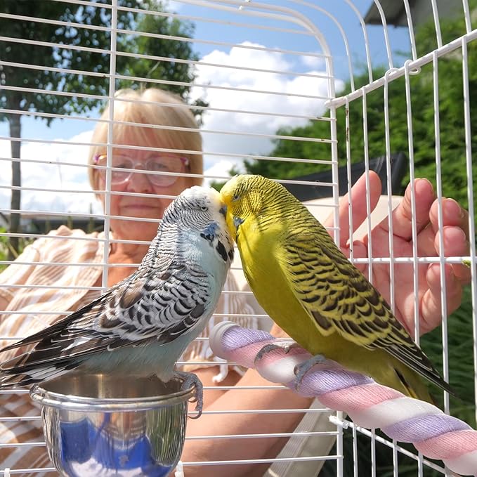 2-Pack Rope Perches for Bird Cages, 23.6 in Length Comfort Grip Flexible Rope Perch Beak & Paw Grinding for Parrots/Cockatiels/Parakeets, Bird Platform Sand [Pink Purple]