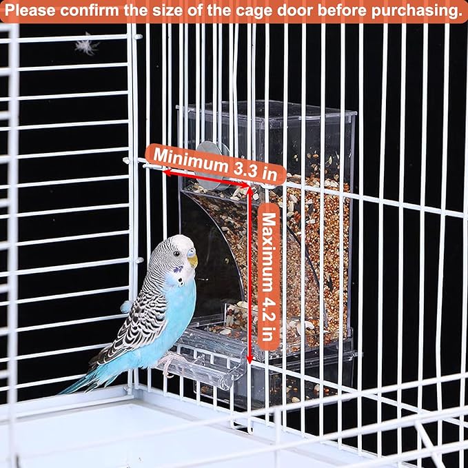 VCEPJH No Mess Bird Feeder and Water Dispenser Automatic Parrot Feeder Cage Accessories Orange Bird Drinker Parakeet Seed Dispenser with Cage Perch for Lovebirds Conures Budgies Canary Finch (Red)