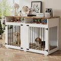 55'' Dog Crate Furniture for 2 Dogs, Wooden Dog Cage with Storage Compartment, Indoor Dog Kennel with 2 Doors for Large/Medium Dogs, White