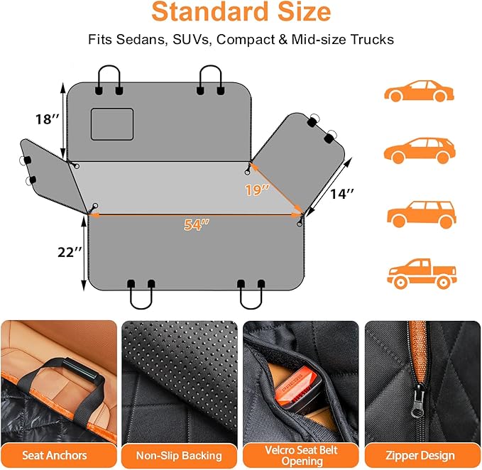 URPOWER Dog Car Seat Cover for Pets 100% Waterproof Hammock 600D Heavy Duty Scratch Proof Nonslip Durable Soft Pet Back Seat Covers for Cars Trucks and SUVs