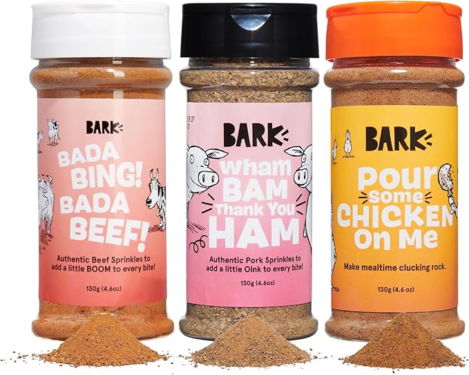 Barkbox Beef, Chicken, Ham Dog Treat Topper - High Protein Ingredient Meal Mixer, Rosemary Extract for Large & Small Breeds, Elevate Food Dining, Shake & Pour for Bowls (Pack of 3)