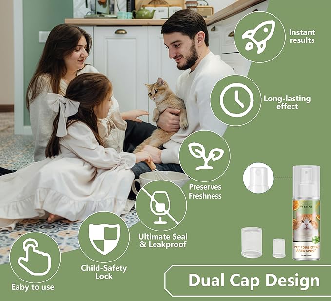 Cat Deterrent Spray 2 Pack- Natural Cat Spray Deterrent for Urine Marking & Scratching - Eco Friendly, Safe to Use Around Children, Pets, Furniture and Fabric, Works Indoor & Outdoor（2X100ml)2