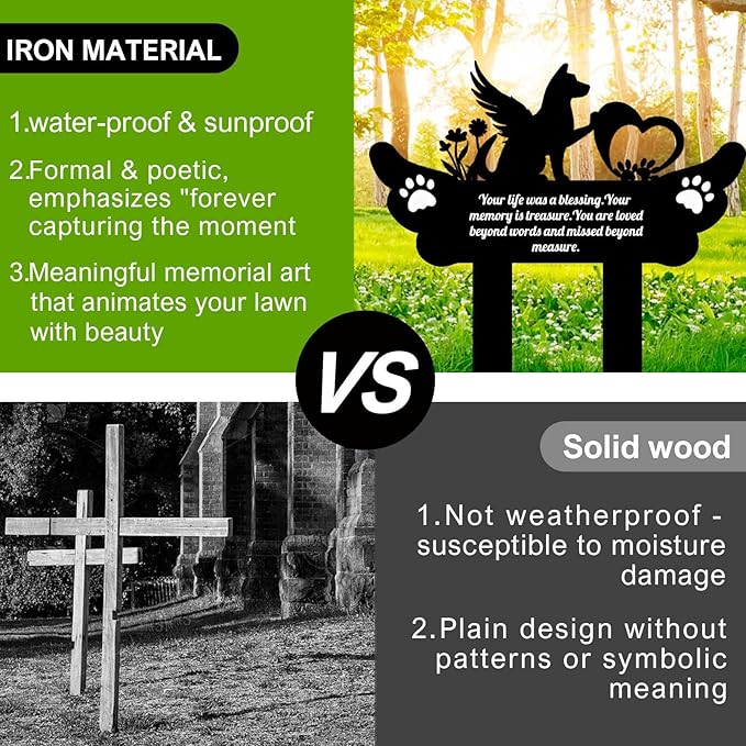 Metal Dog Grave Markers, Waterproof & Sun-Proof, Personalized Pet Memorial Stake, 13.7in (Dog)