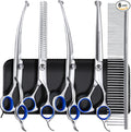 Gimars 7.0in Professional 4CR Stainless Steel Safety Round Tip 6 in 1 Dog Grooming Scissors Heavy Duty Titanium Coated Pet Grooming Scissor for Dogs, Cats and Other Animals