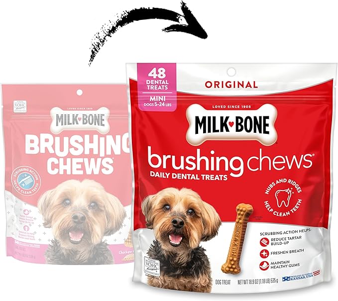 Milk-Bone Original Brushing Chews 48 Mini Daily Dental Dog Treats Scrubbing Action Helps Clean Teeth