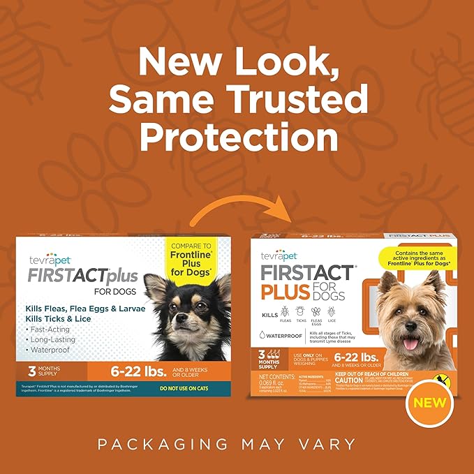FirstAct Plus Flea Treatment for Dogs, Small Dogs 5-22 lbs, 6 Doses, Same Active Ingredients as Frontline Plus Flea and Tick Prevention for Dogs