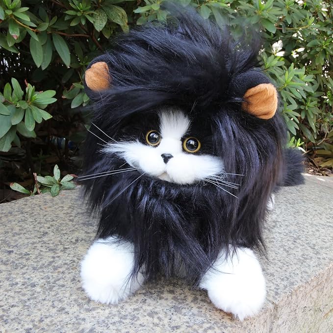 Lion Mane Wig for Cat,Dog and Cat Costume,Funny Pet Cat Costumes for Halloween Christmas, Parties, Photo Shoots (Size M, Black and Brown)