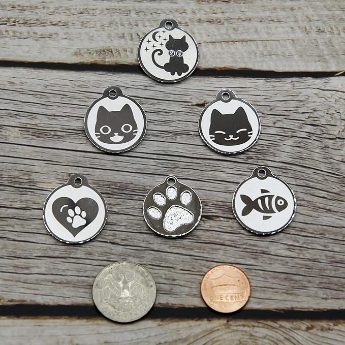 Stainless Steel Cat ID Tags - Engraved Personalized Cat Tags Includes up to 4 Lines of Text with Kitty Face Shape