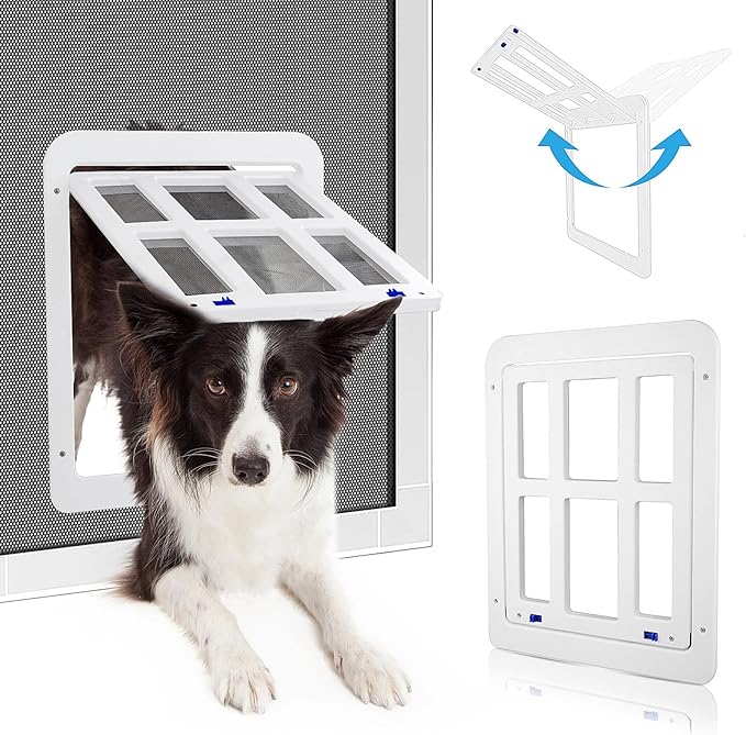 PETLESO Dog Door for Sliding Door, Lockable Dog Screen Door with Magnetic Closure Easy Install Pet Door for Dogs Cats, Inner Flap 11.2"x14.4" White