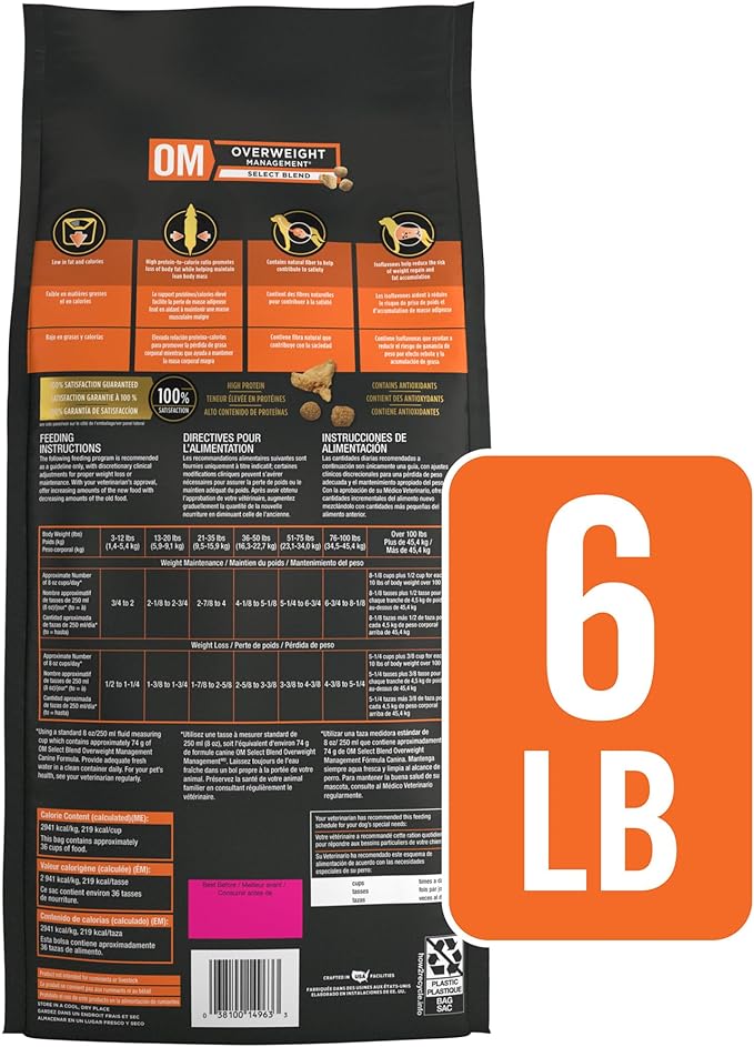 Pro Plan Veterinary Diets Purina OM Select Blend Overweight Management Canine Formula Dry Dog Food - 6 lb. Bag