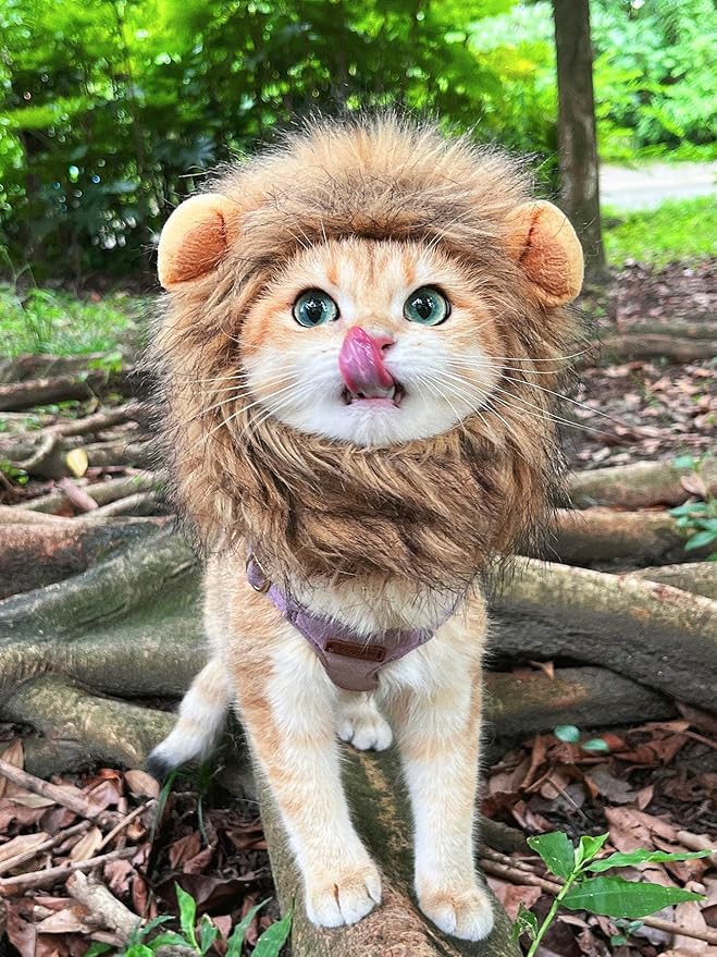 Lion Mane Wig for Cat, Funny Pet Cat & Puppy Costumes for Halloween & Christmas, Funny Pet Clothing Accessories (Small, Dark Brown)