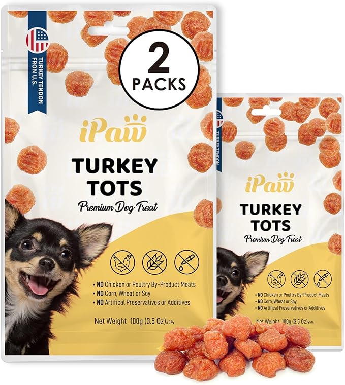 iPaw 2 Saver Combo Turkey Tots Dog Treats for Puppy Training, All Natural Human Grade Dog Treat, US Sourced Raw Material, Hypoallergenic, Easy to Digest (Turkey Tots), 2 Packs