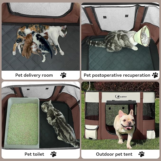 Dog Playpen,Cat Pet Puppy Pen,Portable Playpens for Dogs Indoor Outdoor Travel Camping Use,Foldable Dog Kennel Tent Crate for Rabbit Small Animals with Carrying Case (Brown, Large)