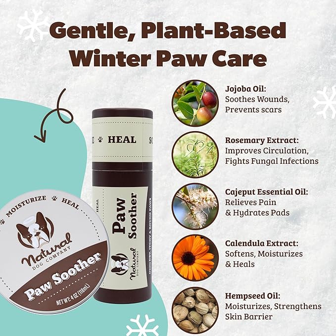 Natural Dog Company Paw Soother Balm & Wax - Dog Paw Balm & Moisturizer for Dry, Cracked Paw Pads, Helps Moisturize & Condition Winter-Worn Paws, Coconut Oil & Calendula, Daily Paws Care, 2 oz Tin