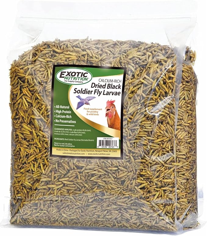 Exotic Nutrition 5LB Bulk Dried Black Soldier Fly Larvae - High-Calcium Insect Treat - Chickens, Wild Birds, Bluebirds