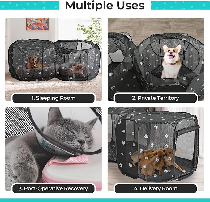 2-in-1 Cat Playpen with Pee Pad, 72''Pop Up Dog Pet Playpen for Indoor Outdoor Cats Enclosed, Portable Pet Playpen, Kitten Puppy Foldable Play Pen Cat Dog Tent Crate Cage Kennel(M, 72" Lx36Wx24H)
