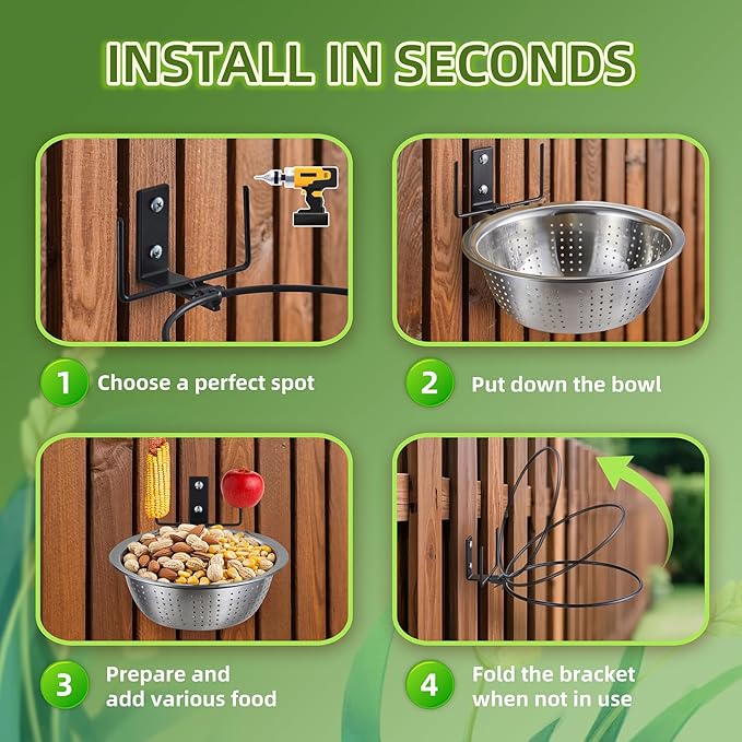Squirrel Feeder - 1 Metal Stand + 2 Colander Bowls (8.5"/1.4L) for Replacement, 2 Corn Cob Spikes for Multi-Food, Metal Squirrel Feeders for Outside, Removable Bowl Nice to Clean/Refill