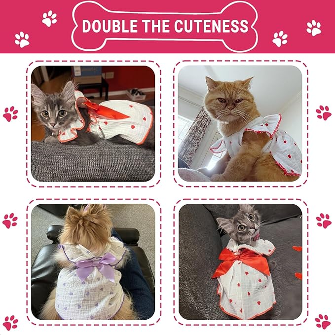 TAPBULL Dog Dresses, Fashionable Pet Dog Clothes with Heart Design, Cute Cat Birthday Dress Outfit (Pink/Red/Blue/Purple/Black 5-Pack), X-Small