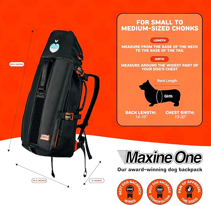 Maxine One Dog Backpack Carrier for Medium Dogs by Little Chonk | Adjustable & Ergonomic Front Facing Dog Carrier Backpack | Bult to be Safer | Pet Backpack Carrier, Featured in Wired Magazine - Black