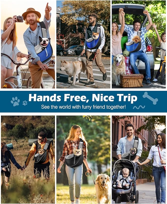 Pawaboo Pet Dog Sling Carrier, Hand Free Breathable Mesh Puppy Carrier, Dog Papoose with Zipper Touch Pocket and Adjustable Strap, Crossbody Satchel Dogs Purse for Outdoor, L, Black