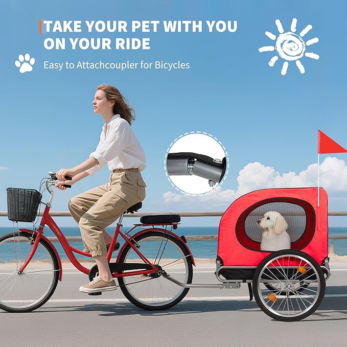Dog Bike Trailer - Heavy-Duty 88 Lbs Capacity for Small to Large Dogs - Quick Release Wheels & Universal Coupler, Waterproof Oxford Cover