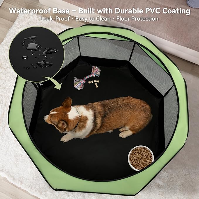 Portable Indoor Dog Playpen for Small Dogs & Puppies by A 4 Pet – 29.92" Pop-Up Soft Puppy Playpens with Bowl, Waterproof Floor, Calm Safe Space for Home, Travel & Daily Use