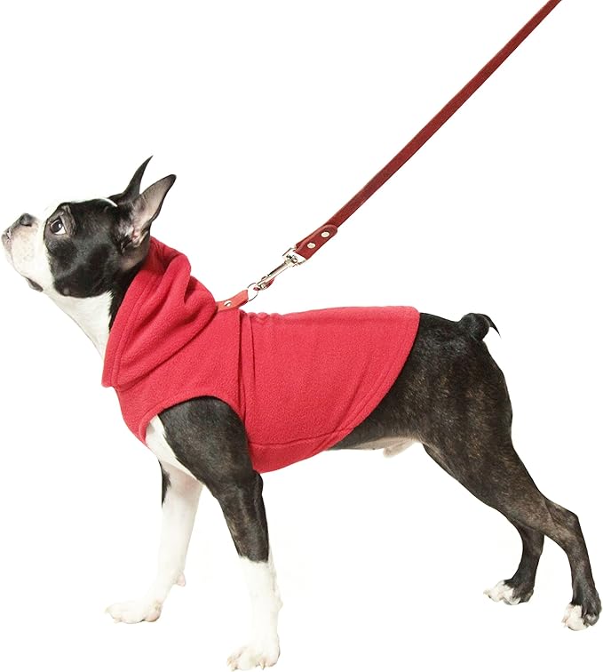 Gooby Fleece Vest Hoodie Dog Sweater - Red, X-Small - Warm Pullover Dog Hoodie with O-Ring Leash for Small to Medium Dogs
