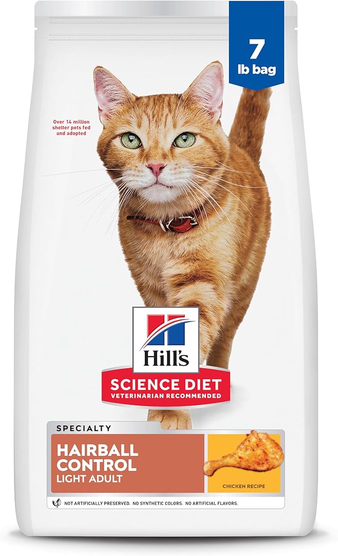 Hill's Science Diet Hairball Control Light Adult 1-6 Dry Cat Food, Chicken Recipe, 15.5 lb. Bag