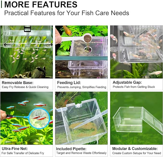 Triple-Chamber Aquarium Fish Breeder & Isolation Box, Transparent Hatching Incubator Tank with Suction Cups & Hook, Nursery for Livebearer Guppy Fry Breeding and Betta Fish, Shrimp Quarantine