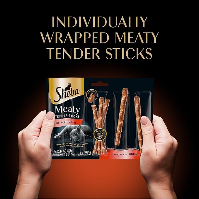 Sheba Meaty Tender Sticks Cat Treats Chicken,Tuna Flavor,or Salmon Flavor,0.14 oz.,70 Count (Pack of 2)