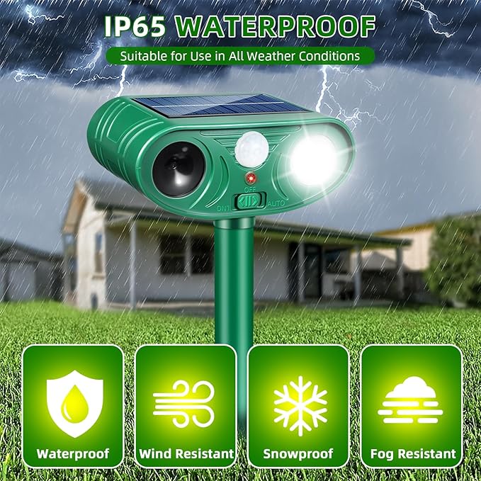 2026 Solar Ultrasonic Racoon Fortress Pro, Deer Cat Repellent Devices Animal Repeller Squirrel Rabbit Deterrent Outdoor with Motion Sensor&Flash Light to Scare Dog Out of Garden Yard(4Pack)