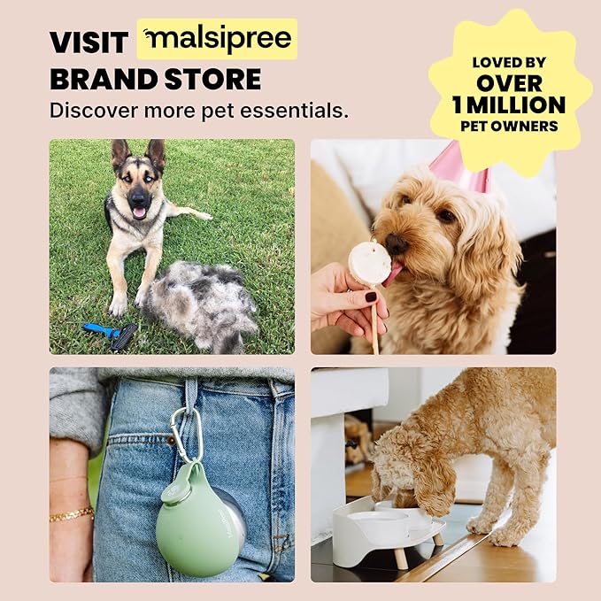 MalsiPree Dog Water Bottle Dispenser - 12 oz Blue - Leak-Proof Lock & One-Hand Operation - Dog Water Bowl Dispenser - Pet Travel Bottle with Built-in Bowl
