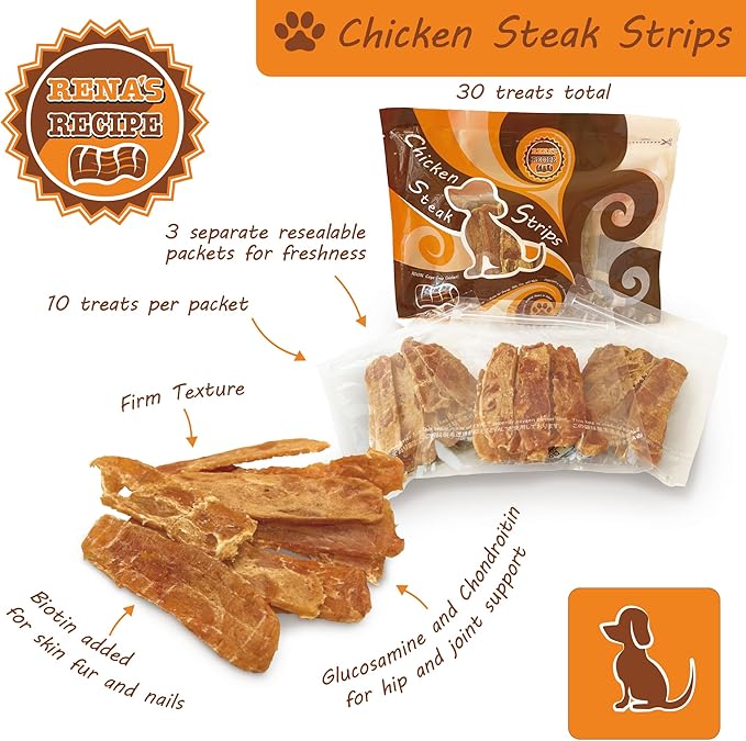 Chicken Steak Strips (30 count) Glucosamine and Chondroitin and Biotin added for hips and joints and nails and skin