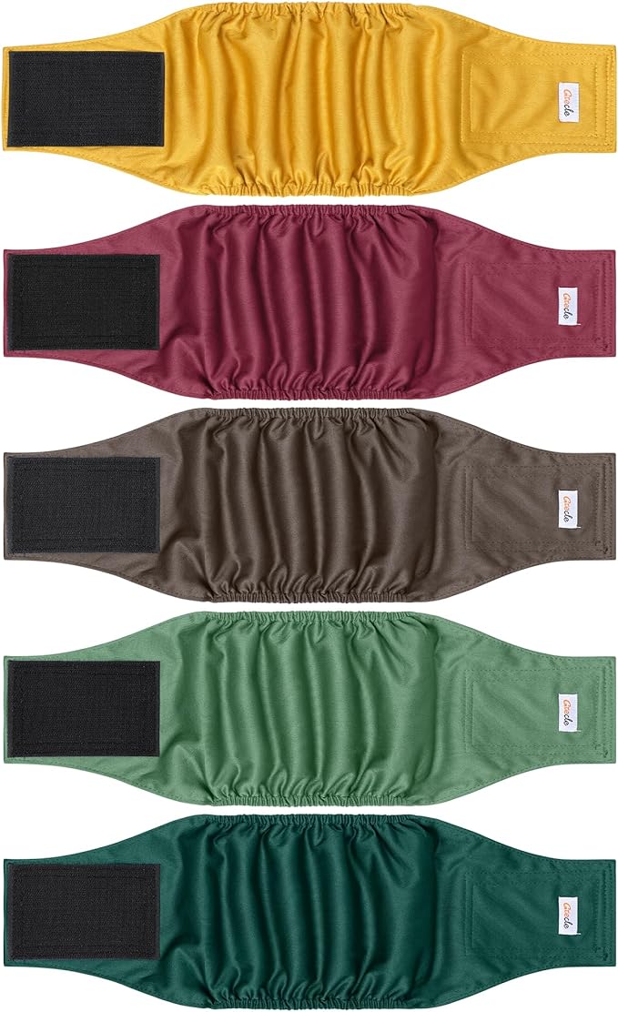 5 Pack Dog Diapers Male Reusable, Premium Belly Bands for Dogs, High Absorbing Male Dog Pee Wraps for Doggie in Incontinence or Excitable Urination Red L