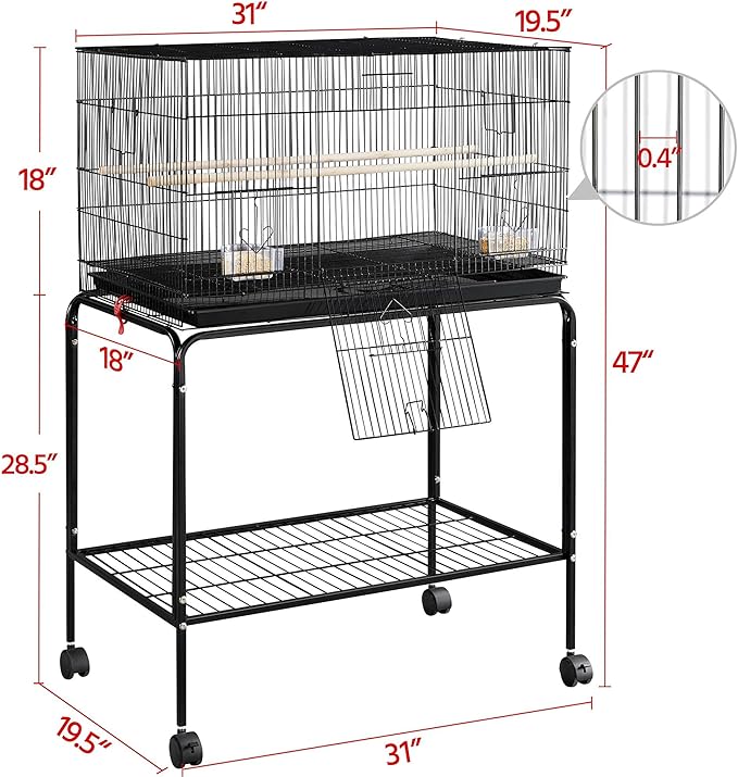 Yaheetech 65-inch Flight Bird Cages for Lovebirds Canaries Parrots Parakeets Budgies Finches Cockatiels Conures with Detachable Rolling Stand, Black