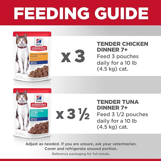 Hill's Science Diet Adult 7+, Senior Adult 7+ Premium Nutrition, Wet Cat Food, Variety Pack: Chicken; Tuna Stew, 2.8 oz Pouch Variety Pack, Case of 12