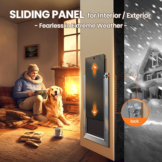 Dog Door for Wall, Large Doggie Door, Heavy Duty Pet Door with All Aluminum, 2 Magnetic Flaps, Wide Telescoping Tunnel, Sliding Lock Panel Doggy Door for Exterior Wall (Pets Up to 110 LB)