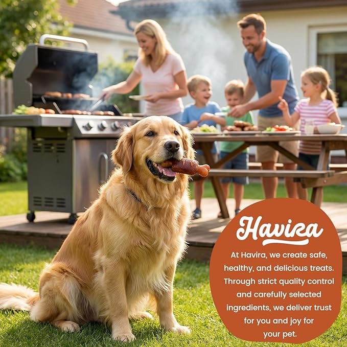 Havira BBQ Dog Treats Spareribs 8 Count, Grill-Shaped Rawhide Free Dog Chews Bone, Easily Digestible, for All Life Stages