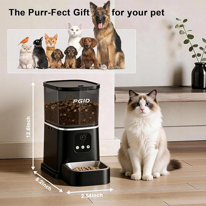 Automatic Cat Feeder, 2.4G WiFi Automatic Dog Food Dispenser,Auto Dog Feeder with APP Control, 5L Timed Auto Cats Food Dispenser w 2-Way Audio for Multiple Pe