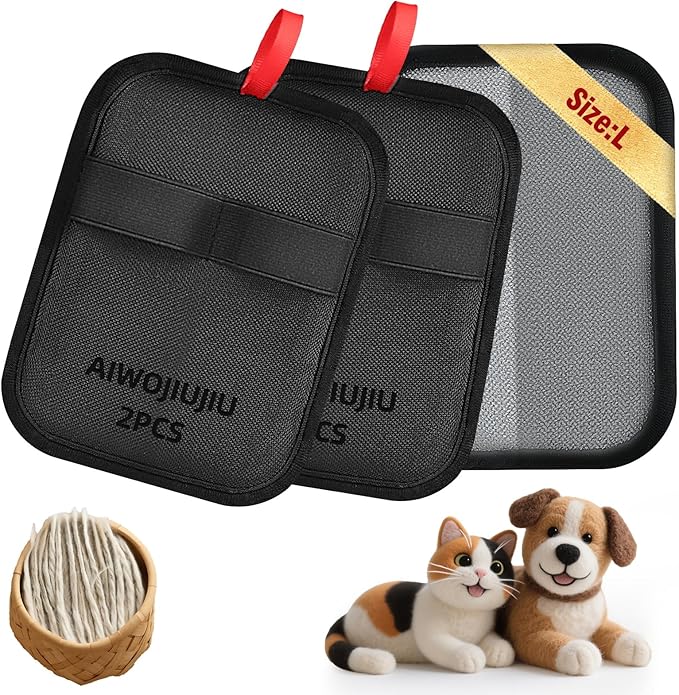 2 Pcs Pet Hair Removal Glove - Upgraded Electrostatic Pet Hair Remover Gloves for Cats & Dogs, Reusable & Washable Magic Brush Pet Hair Removal Tool (Black, L)
