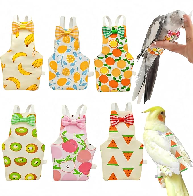 6Pcs Bird Diapers Bird Harness Flight Suits Diapers Reusable Parrot Nappy with Waterproof Inner Layer Washable Cute Urine Wet Suit Costume for Cockatiel Conure Budgie Macaw Parakeet,L