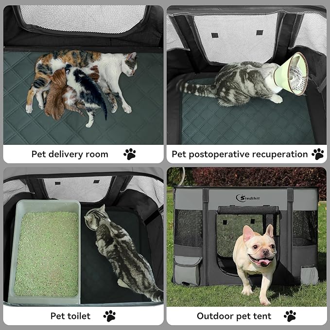 Dog Playpen,Cat Pet Puppy Pen,Portable Playpens for Dogs Indoor Outdoor Travel Camping Use,Foldable Dog Kennel Tent Crate for Rabbit Small Animals with Carrying Case (Dark Grey, Large)