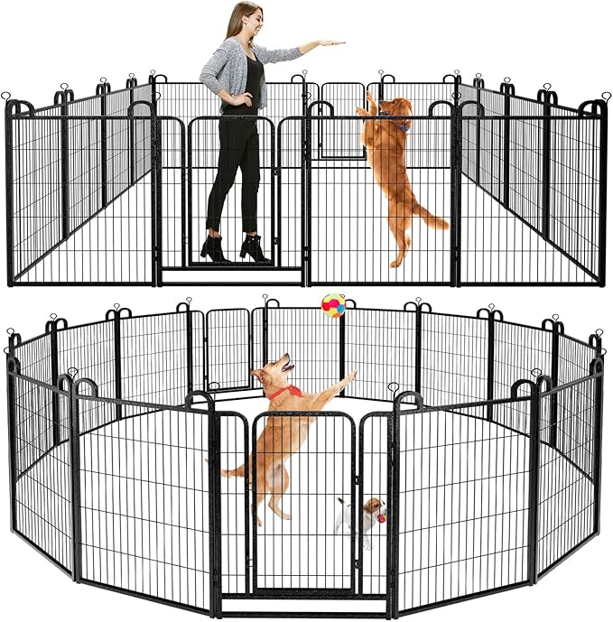 Dog Playpen Outdoor 16 Piece Panels Heavy Duty Dog Fence 40" Height Anti-Rust with Doors Portable for RV Camping Yard, Total 36FT, 102 Sq.ft, Snowy Black