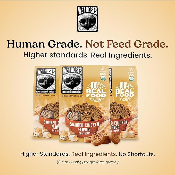 Wet Noses Organic Crunchy Dog Treats – All-Natural, Human-Grade, Non-GMO, Healthy Training & Delicious Snacks for Dogs, for All Dog Sizes & Breeds – Smoked Chicken, 14oz (2 Pack)