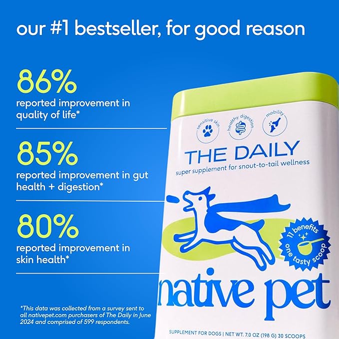 Native Pet Dog Vitamins & Supplements - 11-in-1 Multivitamin Powder for Dogs Food Topper - Collagen, Glucosamine, Probiotics, Omega & More- Supports Healthy Gut, Mobility & Overall Health -30 Scoops