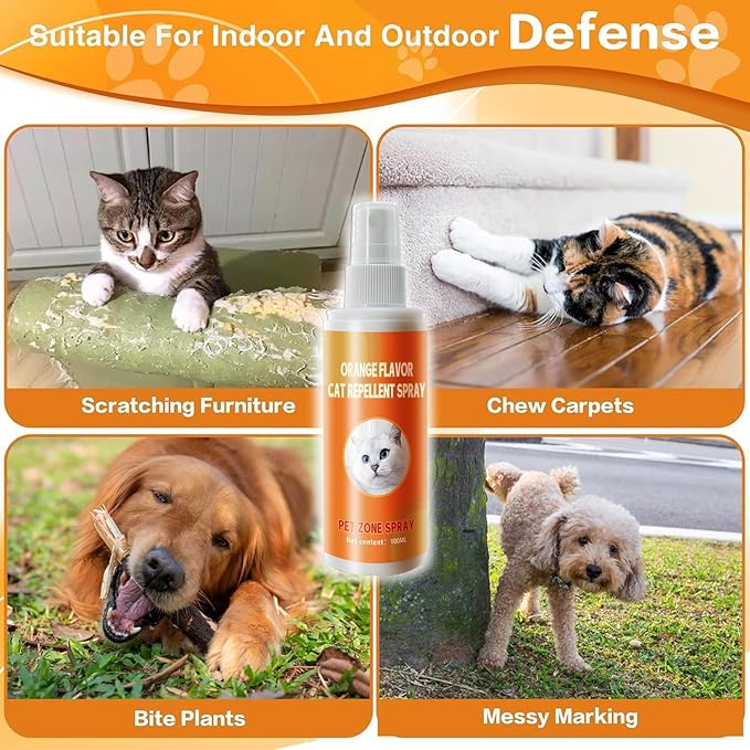Cat Deterrent Spray, Natural Cat Spray Deterrent for Urine Marking & Scratching, Safe Indoor & Outdoor Effective Cat Scratch Deterrent Training Aid for Furniture - 2 Pcs