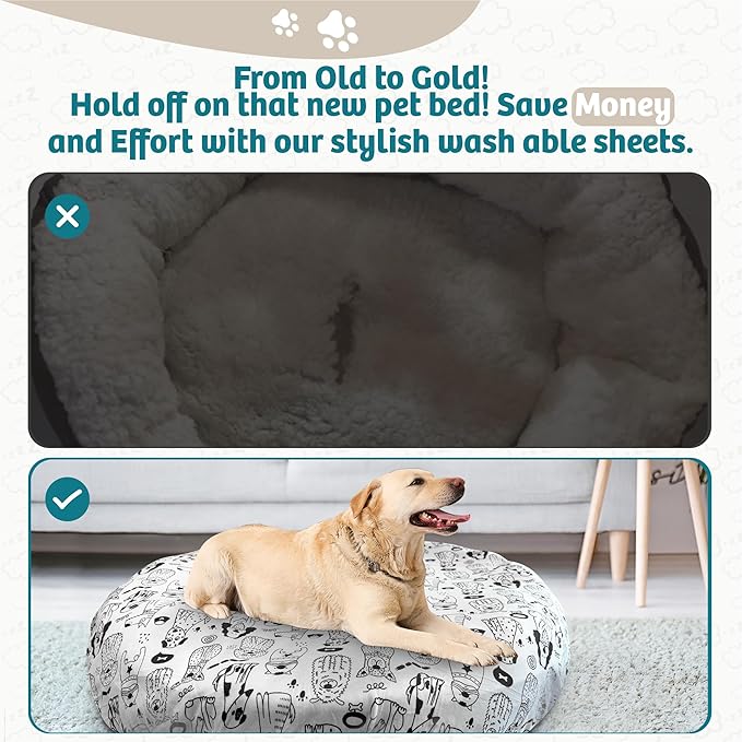 Round Dog Bed Covers Replacement Washable, Dog Bed Washable Cover, for All Shapes (Small (Up to 27″), Doodle Dogs)