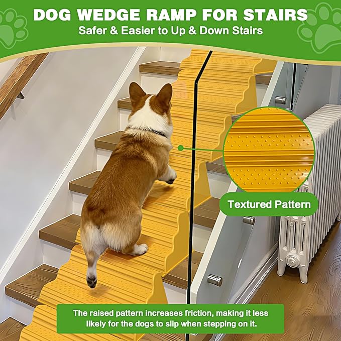 Moderate 3-Step Stair Ramp for Aged & Injured Pets, Lightweight Pet Ramp with Non-Slip Surface for Small Size Dogs Cats, Dog Wedge Ramp for Stairs/Staircases(120LBs Loading, 2PCS)