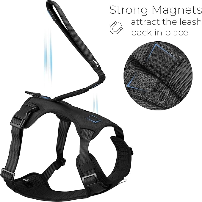 TUG Grab Dog Harness | Integrated Traffic Leash Magnetically Attached for Quick Control (Large/Black)